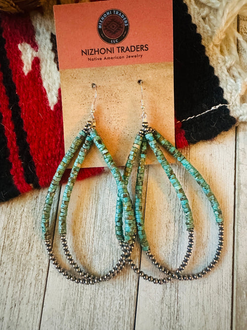 Navajo Turquoise & Sterling Silver Beaded Hoop Earrings