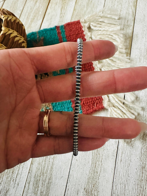 Navajo 3mm Saucer Sterling Silver Pearl Beaded Bracelet