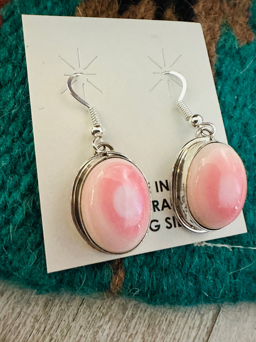 Navajo Sterling Silver & Queen Pink Conch Dangle Earrings