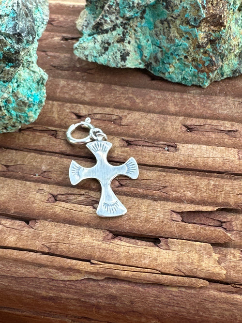 Navajo Crafted Sterling Silver Hand Stamped Cross Charm