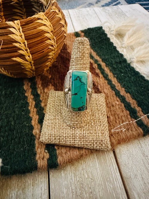 Old Pawn Handcrafted Turquoise & Sterling Silver Ring Size 9
