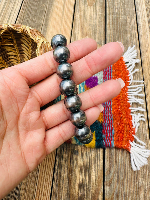 Handcrafted 12mm Sterling Silver Beaded Stretch Bracelet