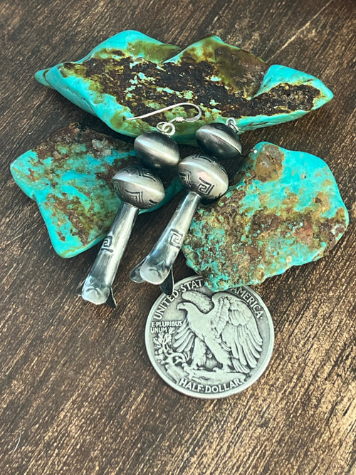 Navajo Sterling Silver Hand Stamped Bead and Blossom Earrings by Presley Haley