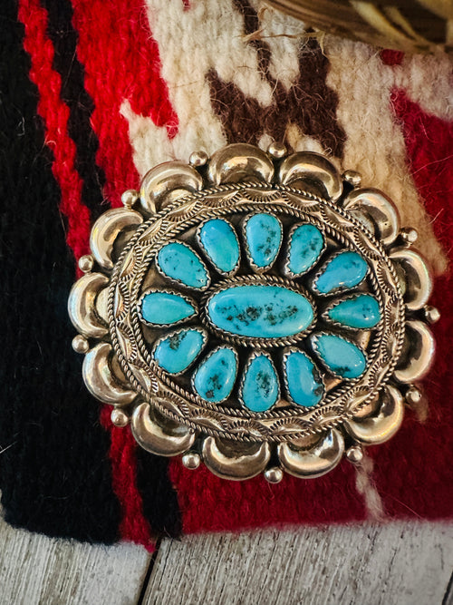 Vintage Old Pawn Navajo Turquoise & Sterling Silver Pendant, Signed