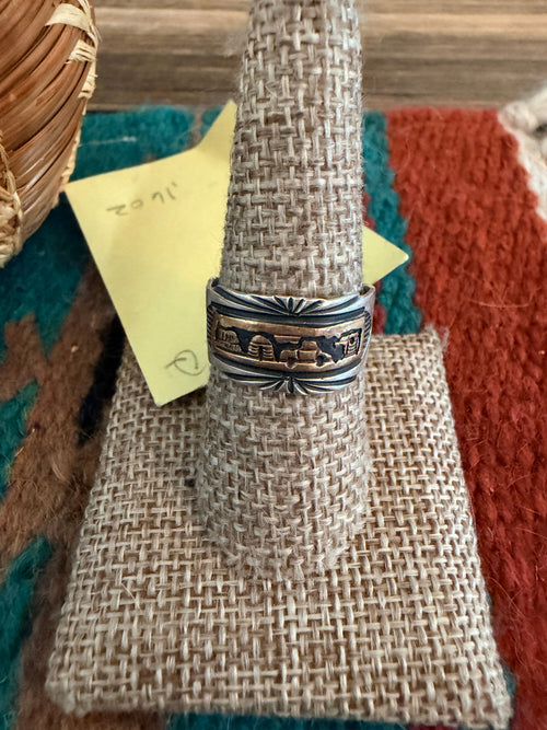 Old Pawn Handcrafted Copper & Sterling Silver Storyteller Band Ring Size 9
