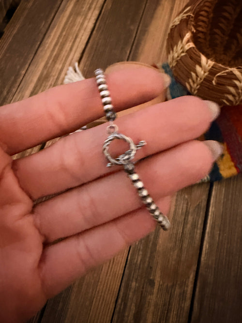 Handcrafted Sterling Silver Pearl Beaded Bracelet 8"
