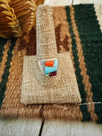 Old Pawn Handcrafted Multi Stone & Sterling Silver Inlay Ring Size 11