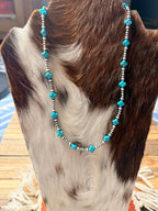 Handcrafted Turquoise & Sterling Silver Pearl 20" Beaded Necklace