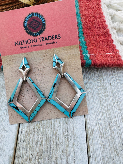 Handcrafted Old Pawn Sterling Silver & Turquoise Dangle Earrings