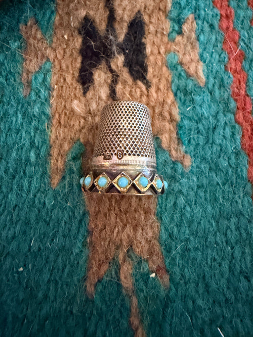 Handcrafted Vintage Old Pawn Sterling Silver and Turquoise Thimble