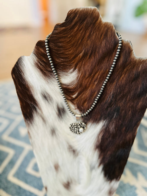 Navajo Freshwater Pearl & Sterling Silver Pearl Beaded Heart Necklace