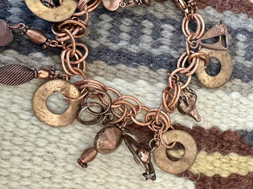 Vintage Handmade Copper Charm Bracelet