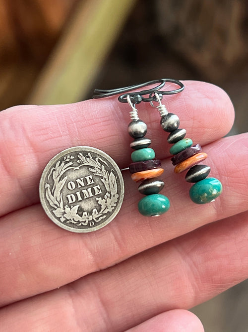 Handcrafted Summer Lovin’ Sterling Silver, Turquoise and Spiny Oyster Beaded Drop Earrings