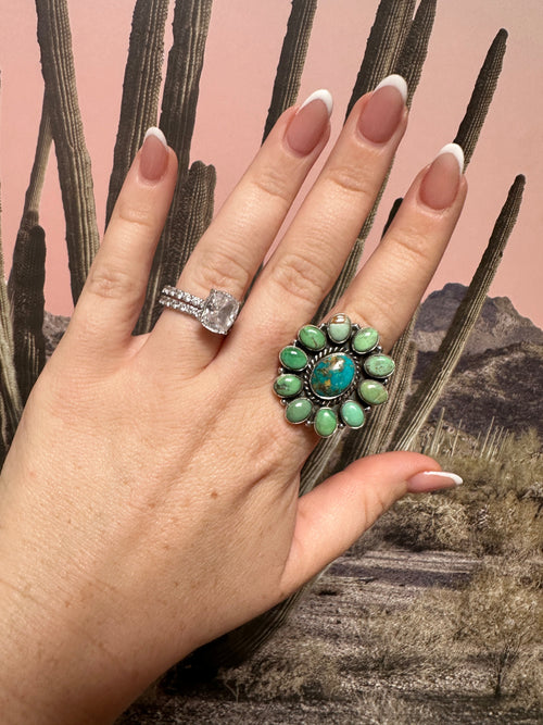 Beautiful Handmade Palomino Turquoise, Sonoran Mountain And Sterling Silver Adjustable Ring