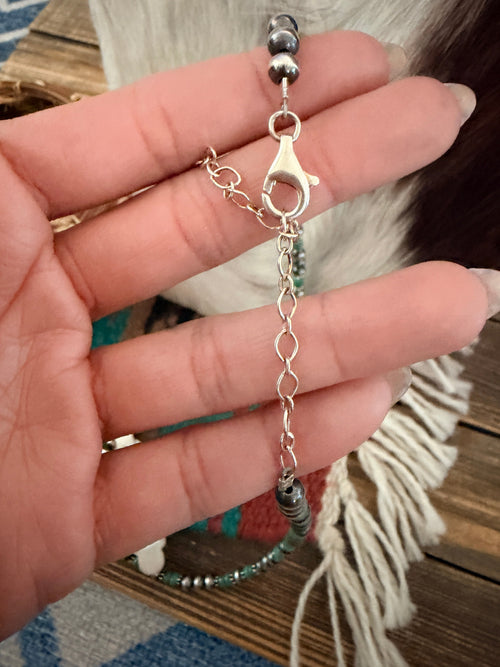 Handcrafted Turquoise & Sterling Silver Cluster Beaded Necklace