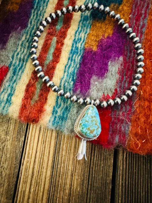 Handcrafted 3mm Sterling Silver Pearl & Turquoise Blossom Stretch Bracelet