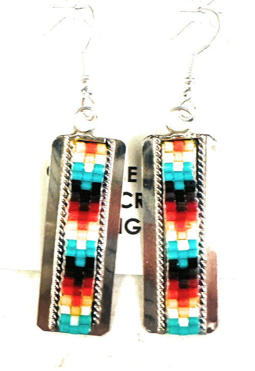 Navajo Handmade Multicolor Beaded Dangle Earrings