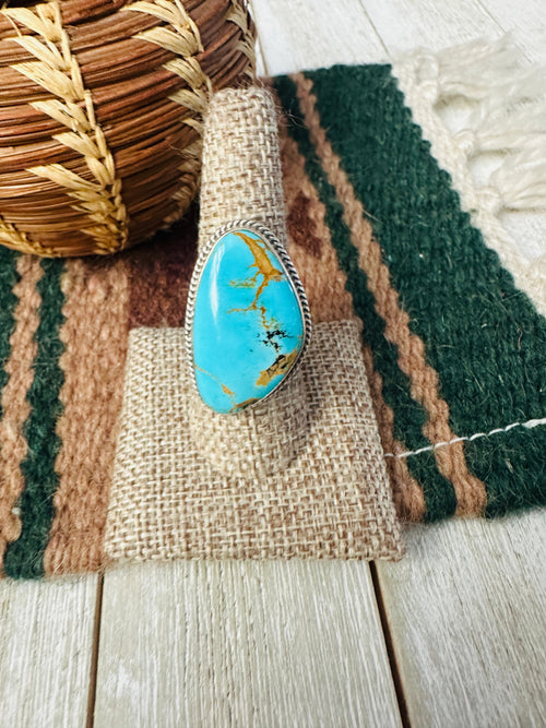 Old Pawn Handcrafted Turquoise & Sterling Silver Ring Size 8.5