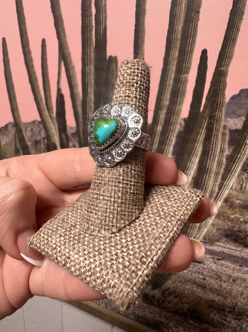 Beautiful Handmade Sonoran Mountain And Sterling Silver Adjustable HEART Ring