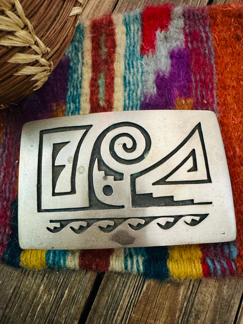 Handcrafted Vintage Old Pawn Sterling Silver Overlay Belt Buckle