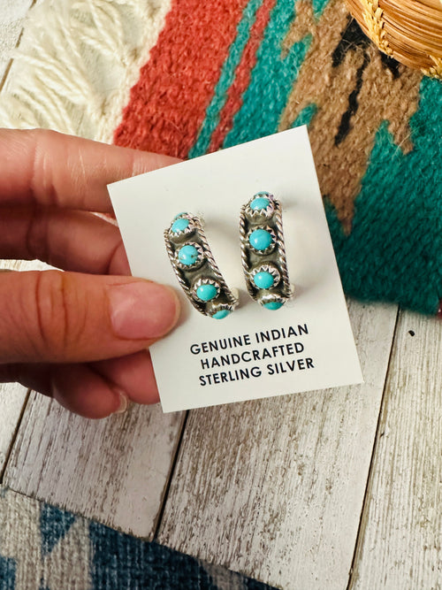 Navajo Turquoise & Sterling Silver Hoop Earrings