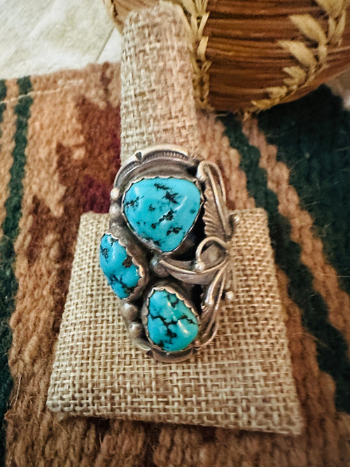 Old Pawn Turquoise and Sterling Silver Ring Size 11.5