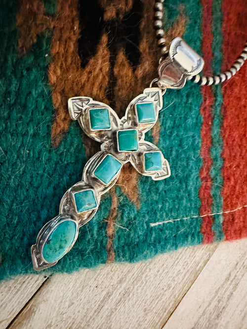 Navajo Sterling Silver & Turquoise Cross Pendant