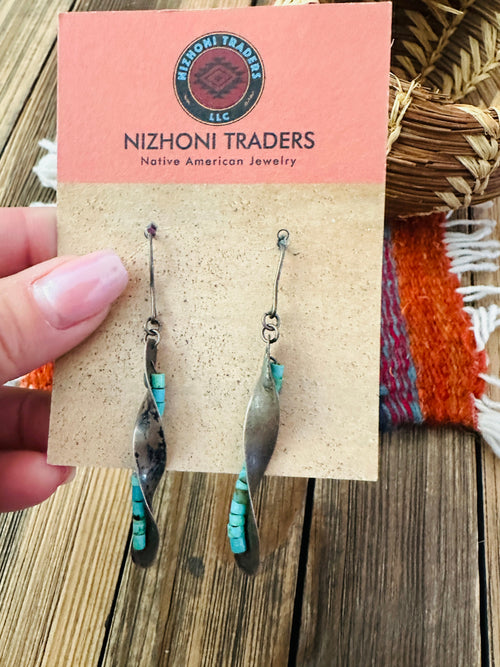 Handcrafted Old Pawn Sterling Silver & Turquoise Beaded Dangle Earrings