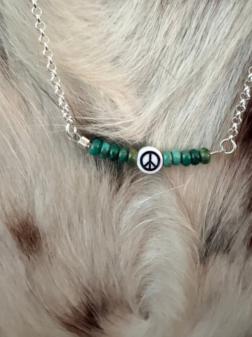Handmade Sterling Silver & Turquoise Beaded Peace Necklace