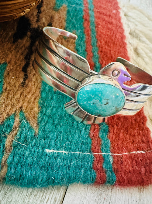 Navajo Turquoise & Sterling Silver Thunderbird Cuff Bracelet