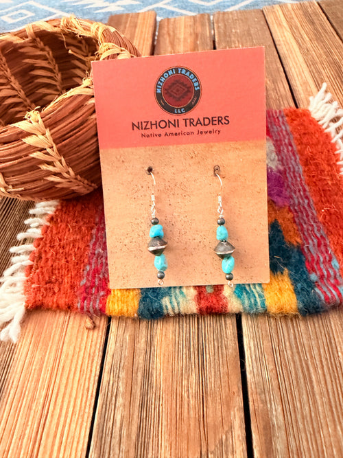 Handcrafted Turquoise & Sterling Silver Pearl Beaded Dangle Earrings