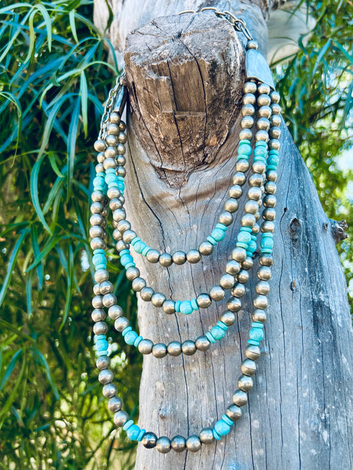 Vintage 4 Strand Blue Beaded Necklace