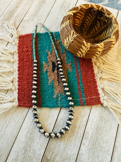 Navajo Turquoise & Sterling Silver Pearl 20” Beaded Necklace
