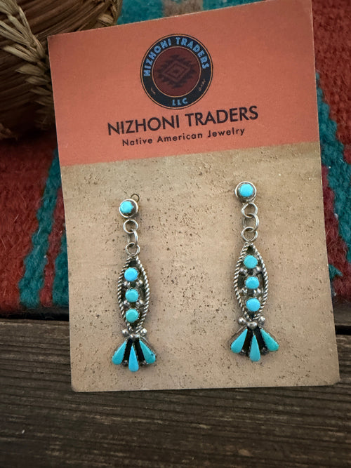 Handcrafted Old Pawn Sterling Silver & Turquoise Dangle Earrings