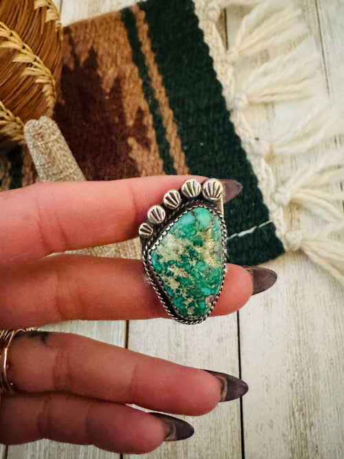Old Pawn Handcrafted Turquoise & Sterling Silver Ring Size 7