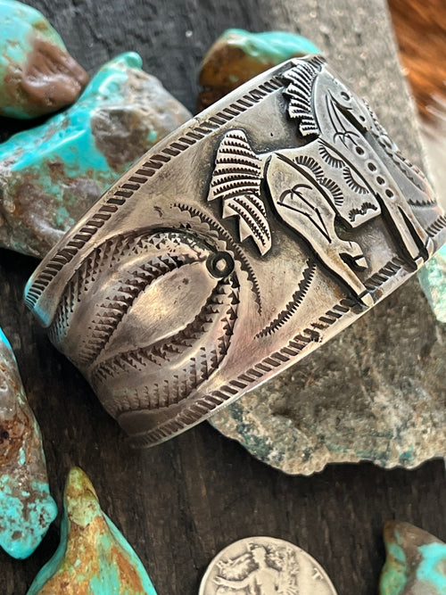 Hand Forged Old Pawn Sterling Silver Ingot Cuff Bracelet by Santa Fe Artist, Buffalo: The Equine