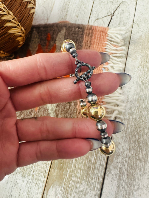 Navajo Gold Filled Sterling & Sterling Silver Pearl Beaded Bracelet