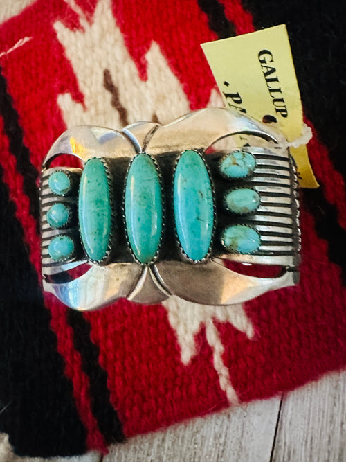 Old Pawn Navajo Sterling Silver & Turquoise Cuff Bracelet