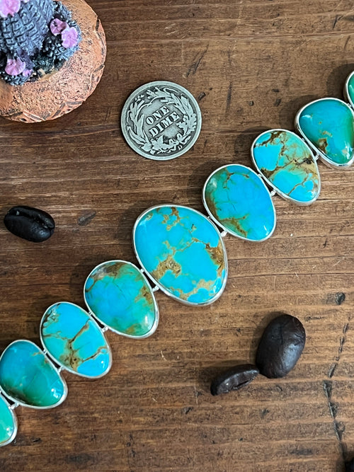 Murphy Platero Handcrafted Kingman Turquoise and Sterling Silver Link Bracelet