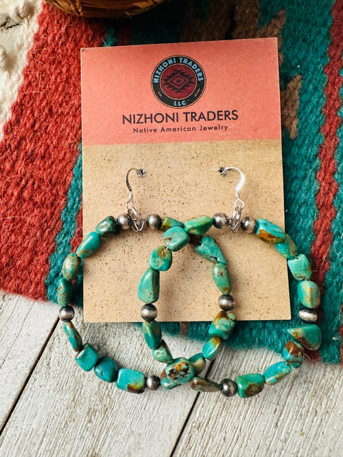 Handcrafted Turquoise & Sterling Silver Beaded Hoop Earrings