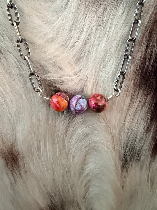 Handmade Sterling Silver & Pink Dream Mojave Beaded Necklace