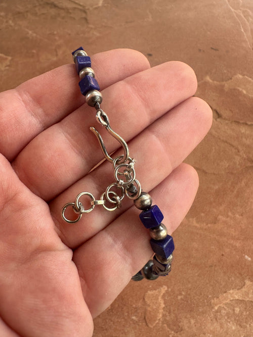 Handmade Sterling Silver & Lapis Beaded Necklace