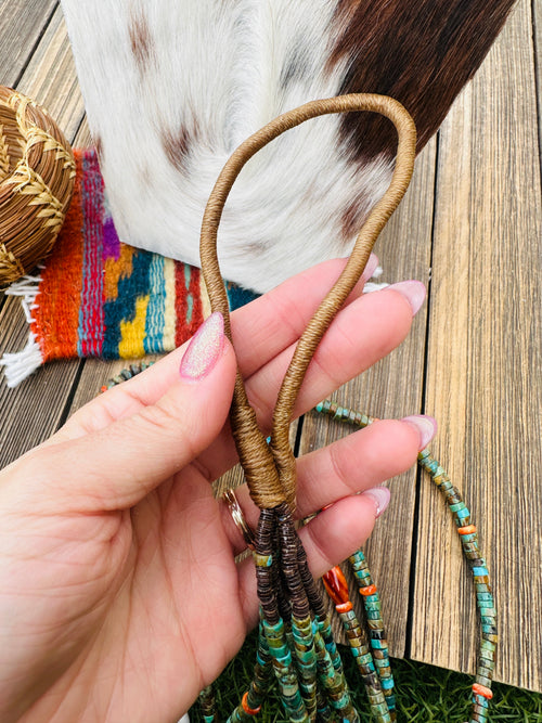 Handcrafted Turquoise, Spiny & Heishi Triple Strand Beaded Necklace
