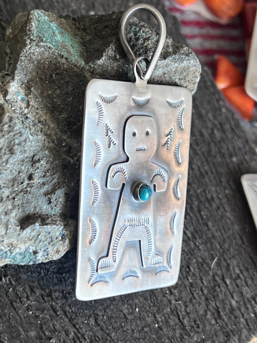 Hand Stamped Sterling Silver Fred Harvey Era Inspired Kachina Tag Pendant by Kimari Somers