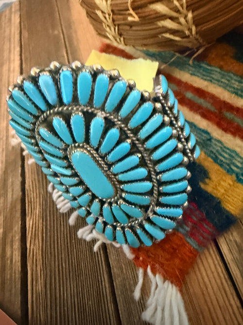 Handcrafted Old Pawn Sterling Silver & Turquoise Cuff Bracelet