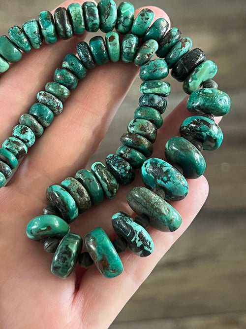 Kirby Smith Hand Strung Hubei Turquoise Heishi and Sterling Beaded Necklace