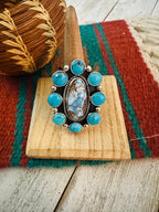 Navajo Sterling Silver & Multi Turquoise Cluster Adjustable Ring