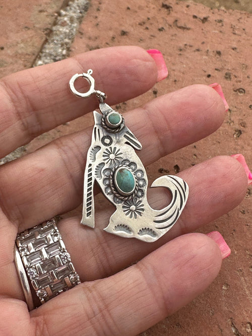 Sterling Silver and Two Stone Turquoise Coyote Charm