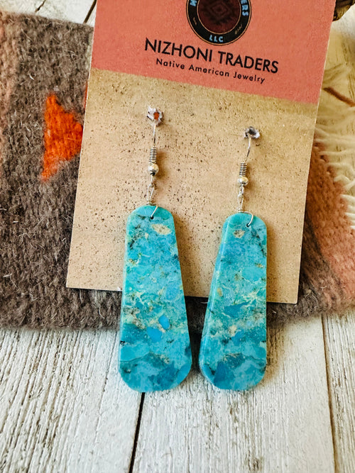 Navajo Sterling Silver & Turquoise Slab Dangle Earrings