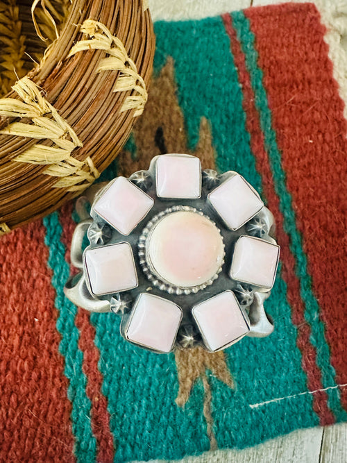 Handcrafted Old Pawn Sterling Silver & Queen Pink Conch Cluster Cuff Bracelet